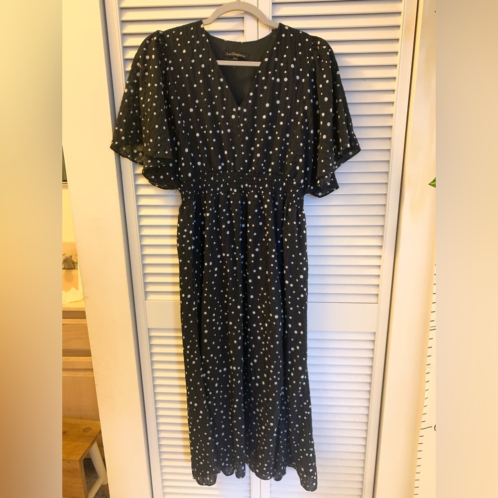 Black and White Polka Dot Flutter Sleeve Dress